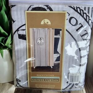 Beach Cottage Land& Sea Shower Curtain Anchor Striped Roped 72 x 72